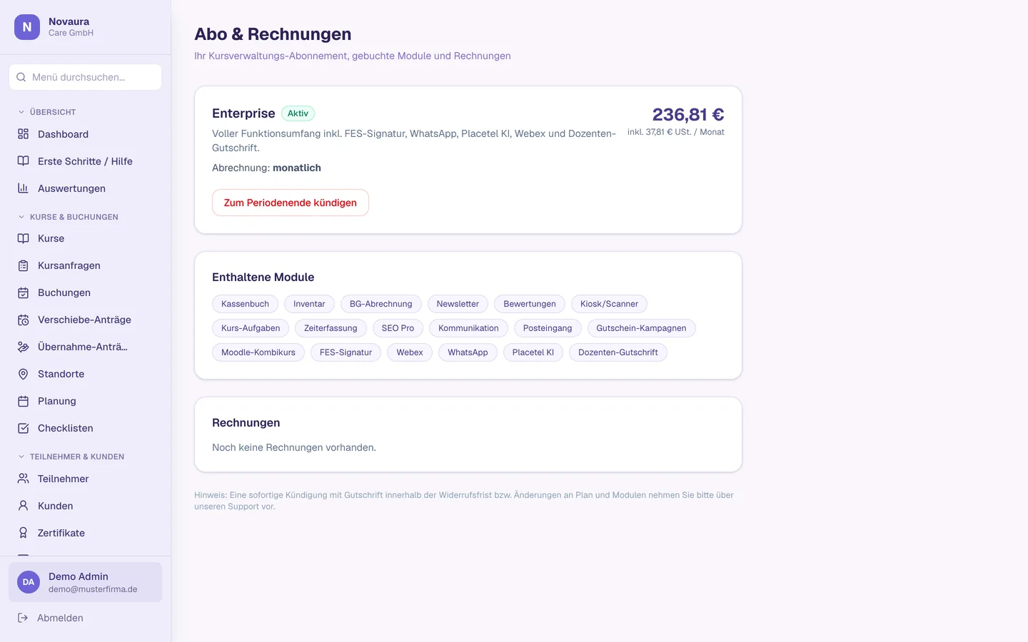 Abo & Rechnungen: Euer eigenes Abo jederzeit transparent einsehbar.